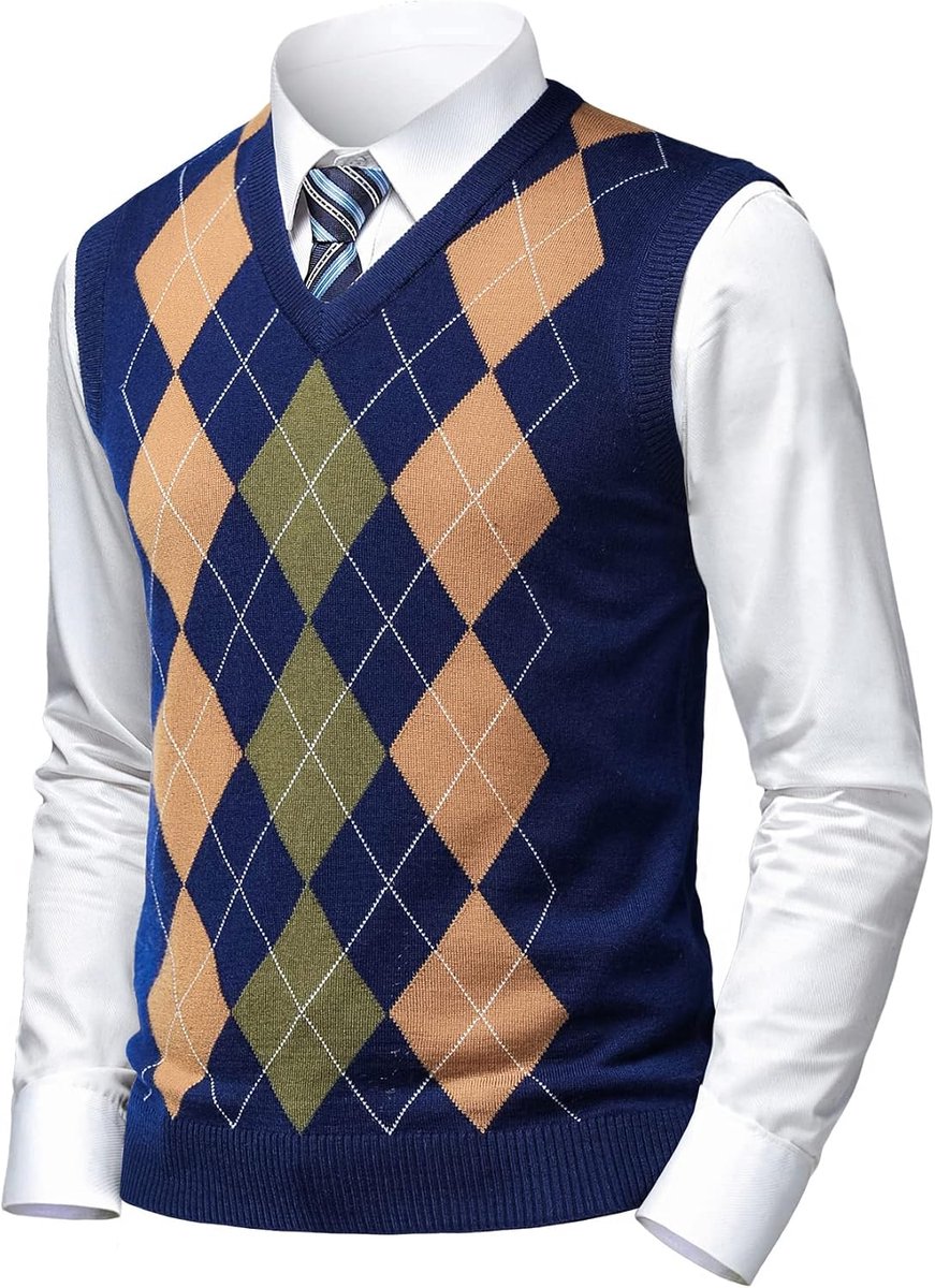 Argyle Trui Vesten Klassieke V-hals Mouwloze Trui Grijs Zwart Knitwear Mooie Tank Tops voor Papa Man
