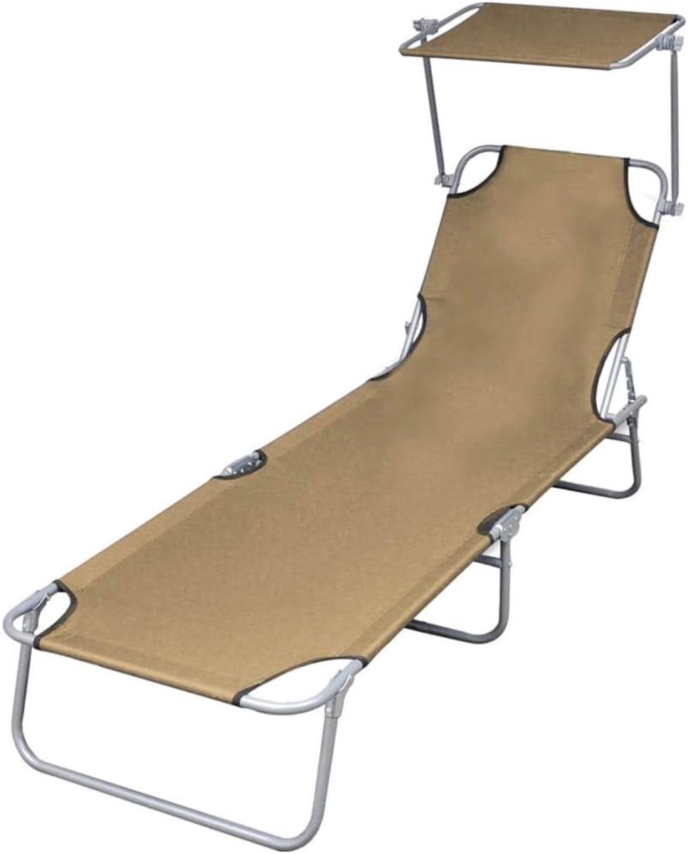 Zonneligstoel, inklapbaar, ligstoel met zonnedak, tuinligstoel, klapbed van staal en 600D Oxford-weefsel, maximale belastbaarheid 120 kg, 189 x 58 x 27 cm, taupe