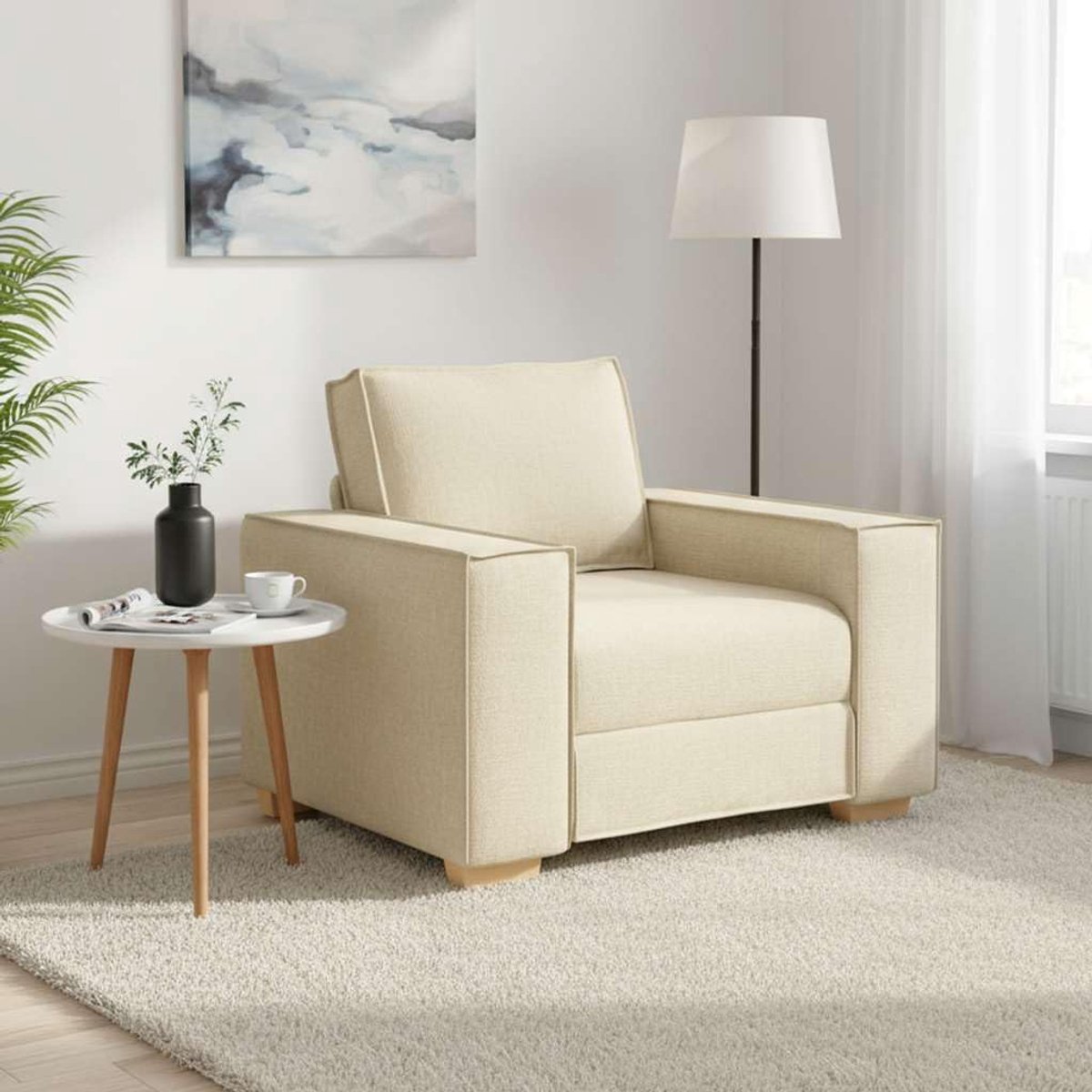 Comfortstoel, bankstoel, crème, 100 x 78 x 84 cm, met brede armleuningen en duurzaam polyesterweefsel, voor woonkamer en kantoor