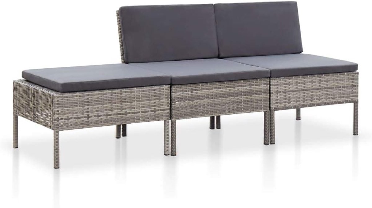 Tuinsofa 3-zits loungeset poly rotan tuinmeubelen loungemeubels zitgroep 3 personen bankgarnituur tuinset zitgarnituur voor tuin terras, 3-delig grijs