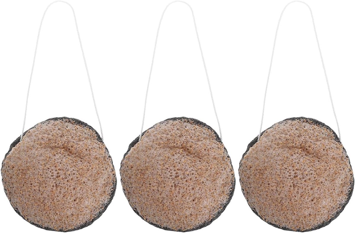 3 stuks gezichtsspons voor diepe reiniging - Dubbelzijdige exfoliërende pad voor het wassen van het gezicht - Herbruikbare make-upremover - Gezichtsscrubber Bamboe houtskool pad