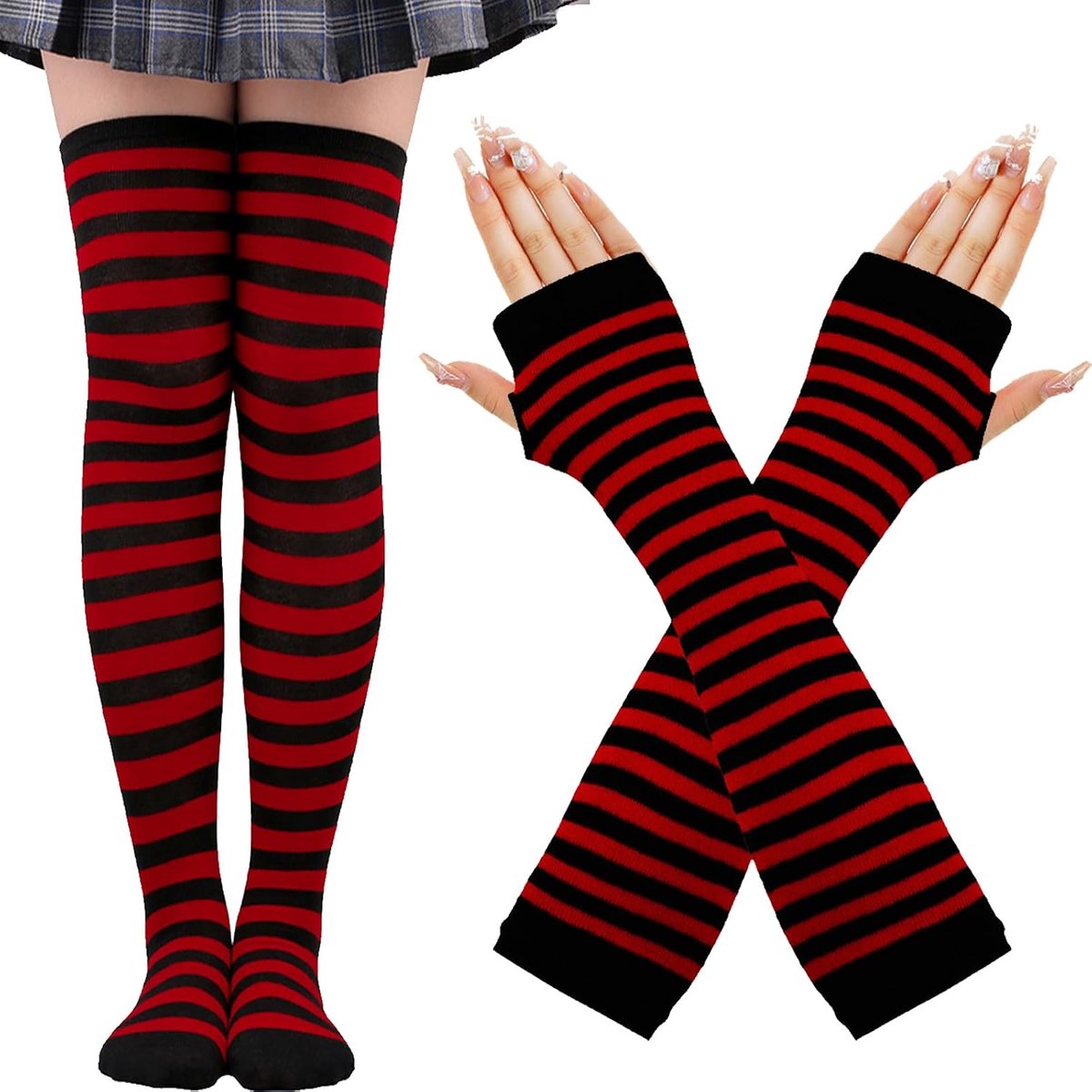 Regenboogkousen voor dames en meisjes, sokken, lange sokken, volleybalsokken, sportsokken met vingerloze handschoenen, set voor feest, Halloween kostuums