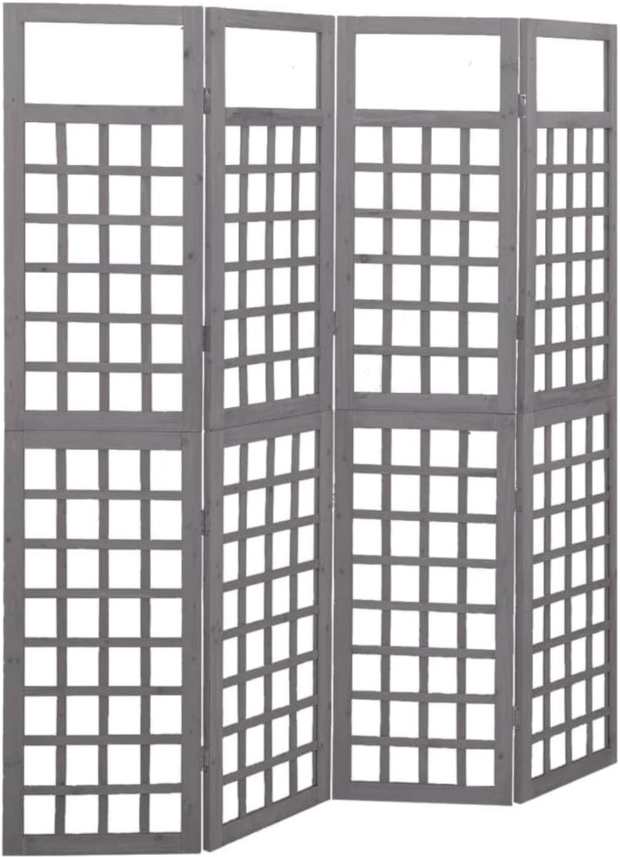 Staand zichtwering 4-TLG. paravent/spalier massief hout dennen grijs 161x180 cm