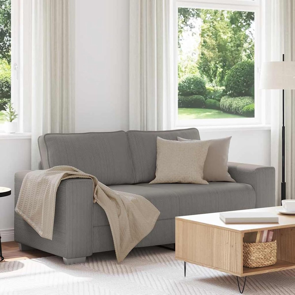 Tweezitsbank lichtgrijs 140 cm corduroy, gestoffeerde bank zitgroepen bank voor woonkamer appartement kantoor logeerkamer 4105200