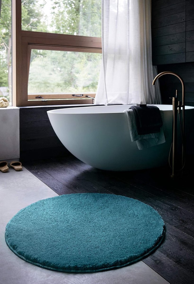 Home Basics Badmat, Badematte, knuffelzachte pluizige zachte Flor, antislip en wasbaar, Joris (90 cm rond, turkoois)
