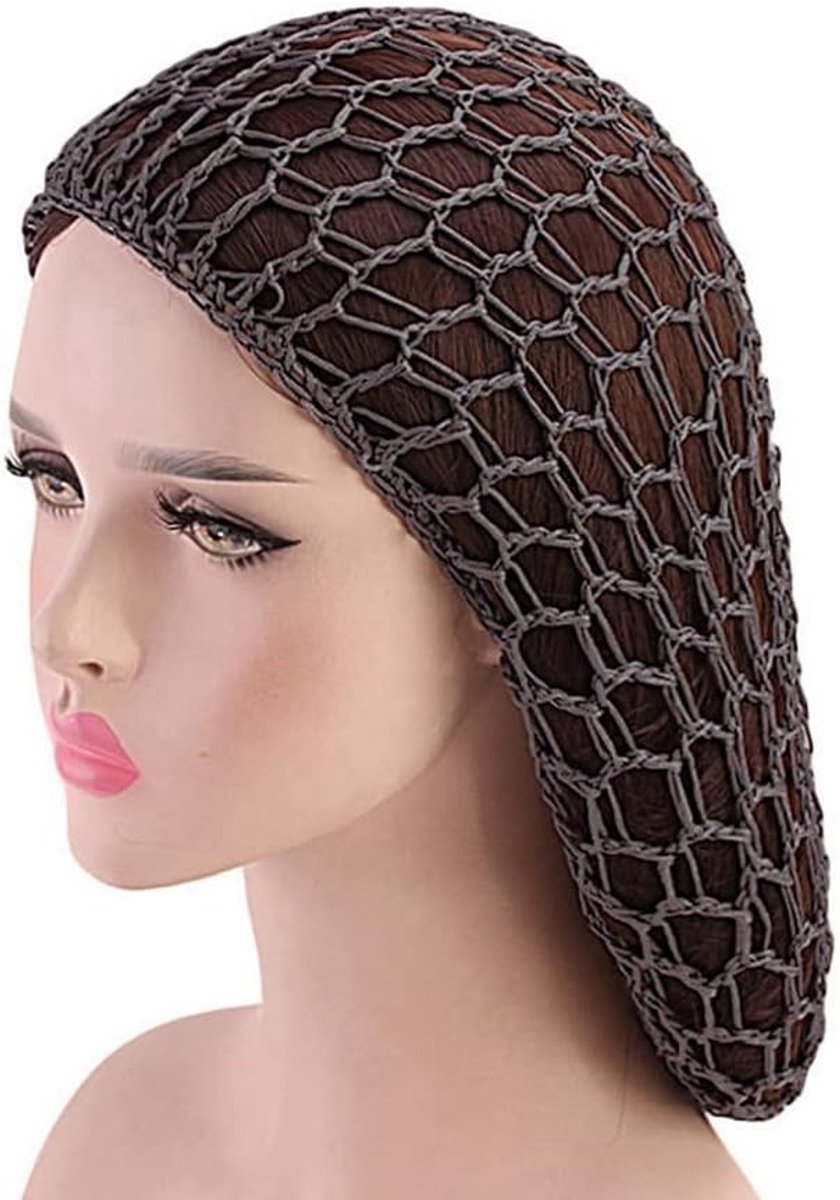 2 stuks haarnetje mesh gehaakte haarwikkels slaapmuts lange netvorm slaapmuts nachtslaapmuts met elastische band haarverzorgingsnet voor dames en meisjes, grijs