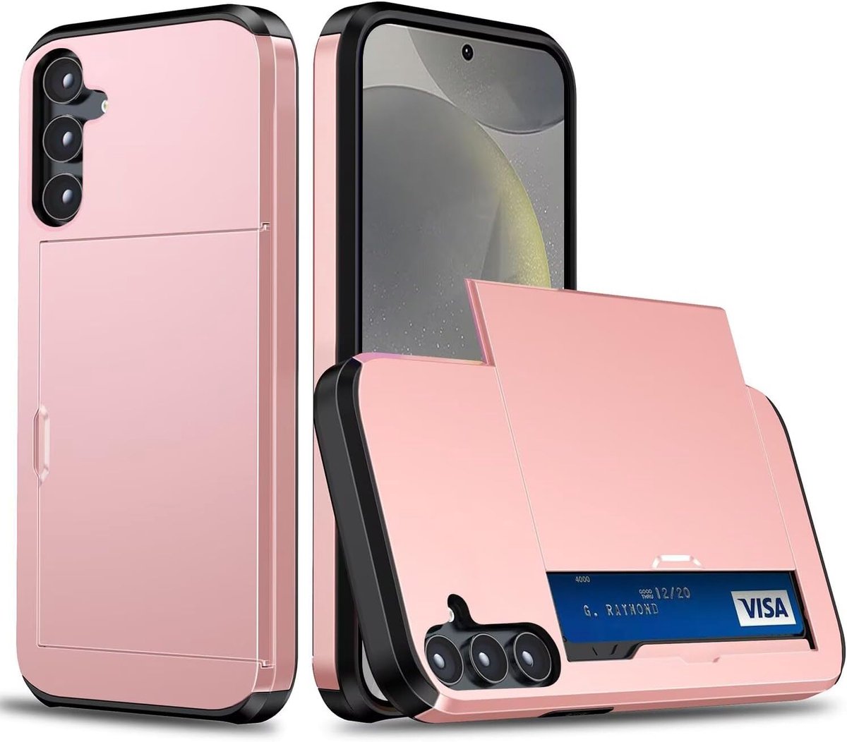 Hoes voor mobiele telefoon voor Samsung Galaxy A16, siliconen, met kaartenvak, siliconen TPU, dun, zacht, schokbestendig, flexibel, mobiele telefoonhoes, bumper, portefeuille, case, roségoud
