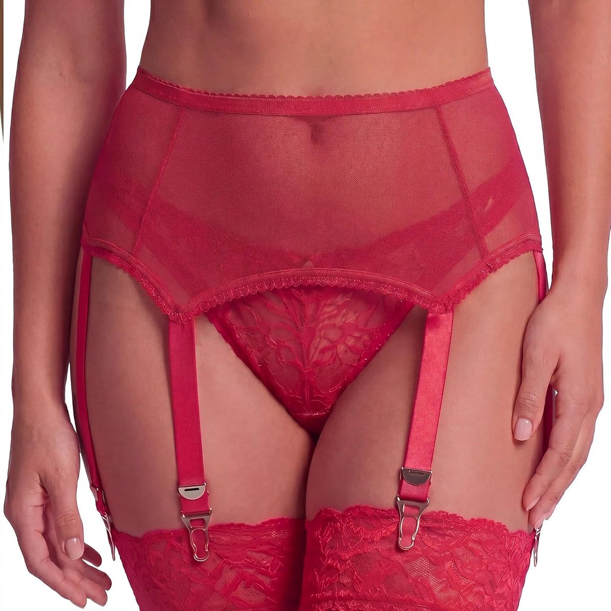 Jarretelgordel Van Transparante Meshstof Met 6 Bandjes Metalen Gespen Hoge Taille Antislip Voor Dijhoge Kousen Plus Size