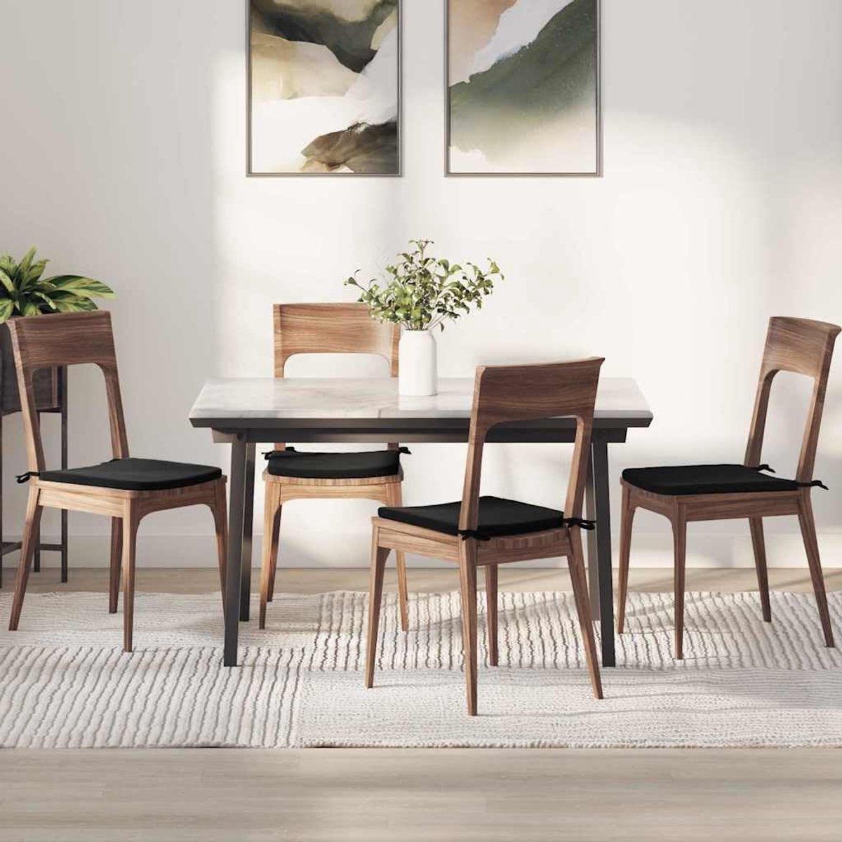 Vierkant, 4 stuks, zwart, 40 x 40 x 3 cm, fluweel, zitkussens voor stoelen
