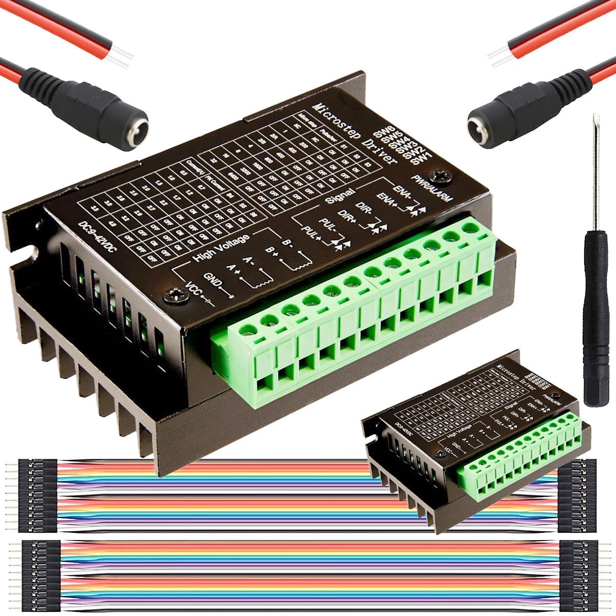 Stappenmotor, driver, CNC-controller, DC 9-42 V, 32 hybride stappenmotor, driverprintplaat, 2/4-fasen, onderverdeling met aansluitkabels, schroevendraaier voor DC-aansluitkabel, 2 stuks