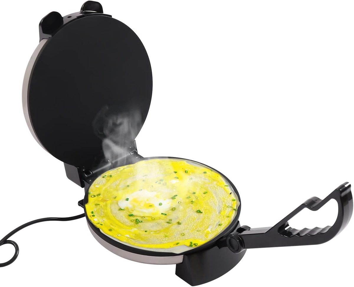 Maker Chapati Maker, elektrische tortillapers, 23 cm, roestvrij staal, taco's maker voor omelet, pizza, tostadas en quesadillas
