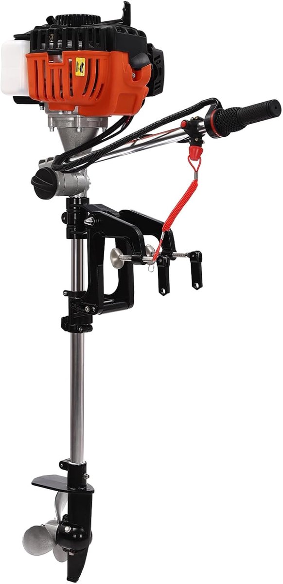 2-takt 52cc buitenboordmotor elektromotor 2,5 HP, 360° rotatie professionele elektromotor bootmotor, voor kleine boten onder 2,5 meter
