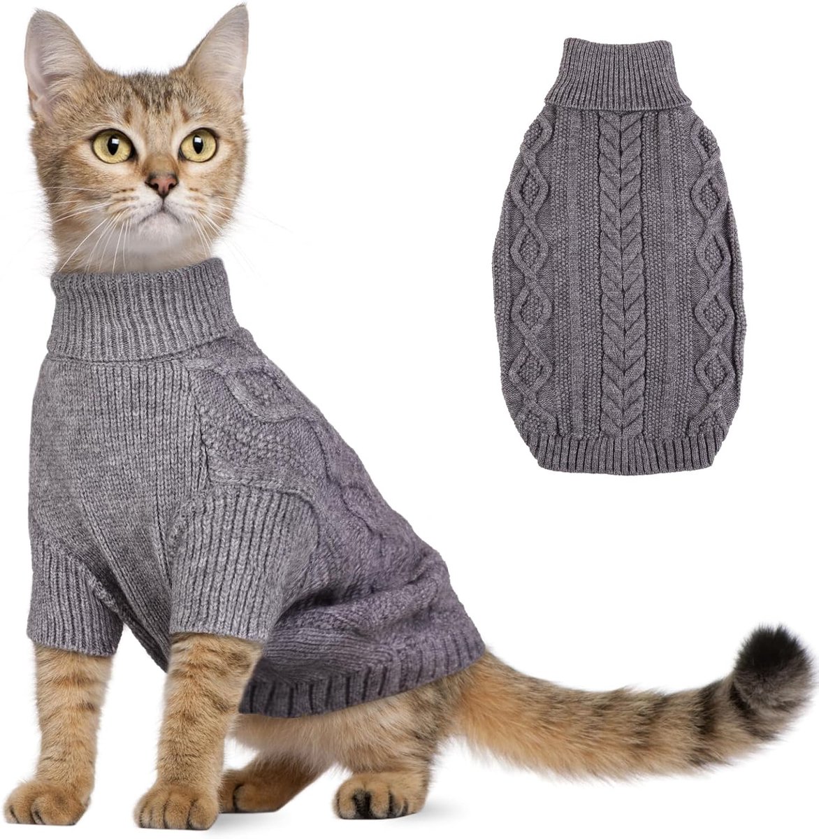 hondentrui, wintertrui, warme hondentrui met gat in de vorm van een gat, mooie kattentrui met pijpen, trui voor kleine honden (grijs, S)