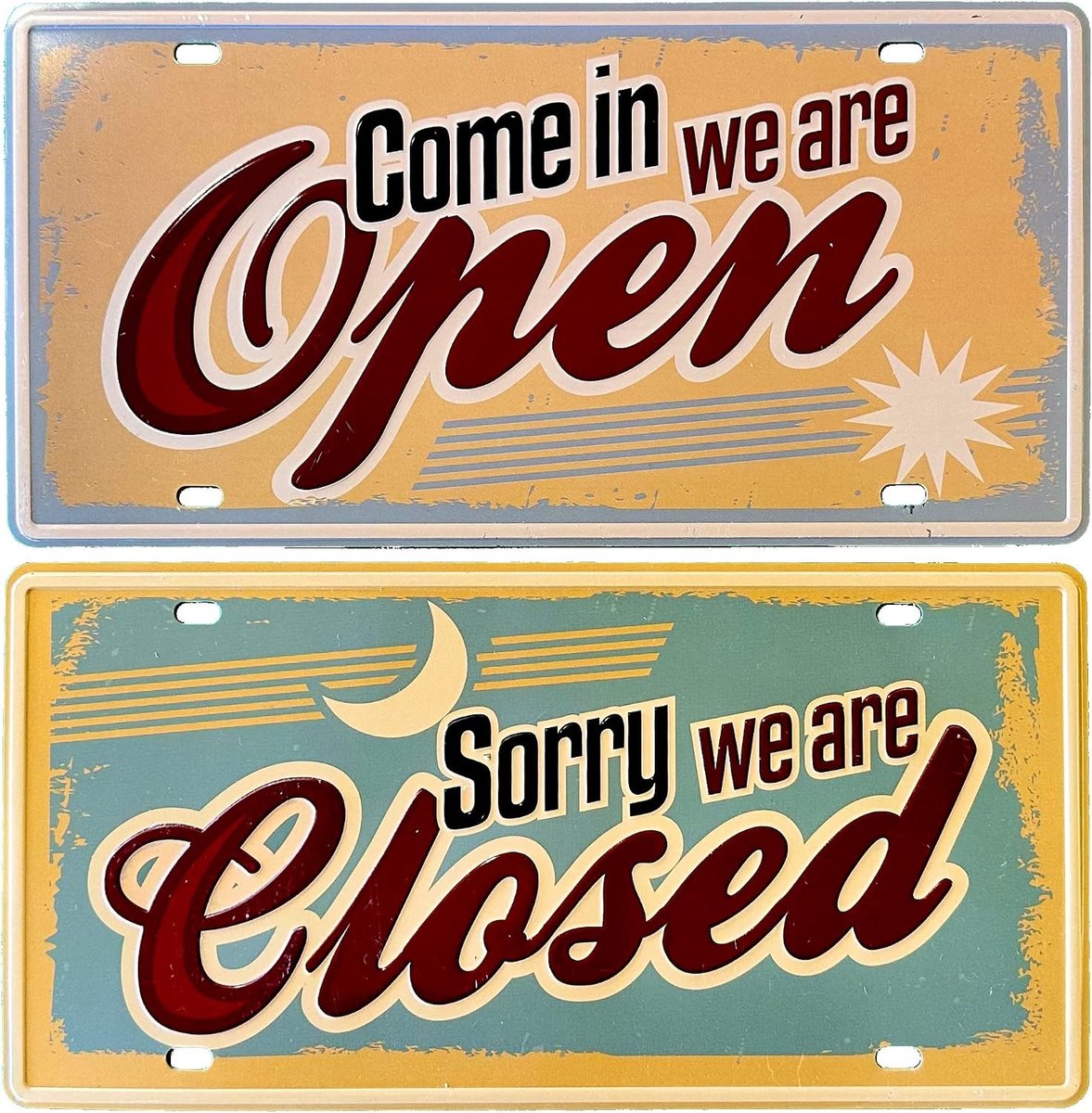 2 x Open/Gesloten Metalen Bord voor Bar, Kroeg, Café of Barber - Voor Wand Montage, 30 x 15 cm (2651-33-34)