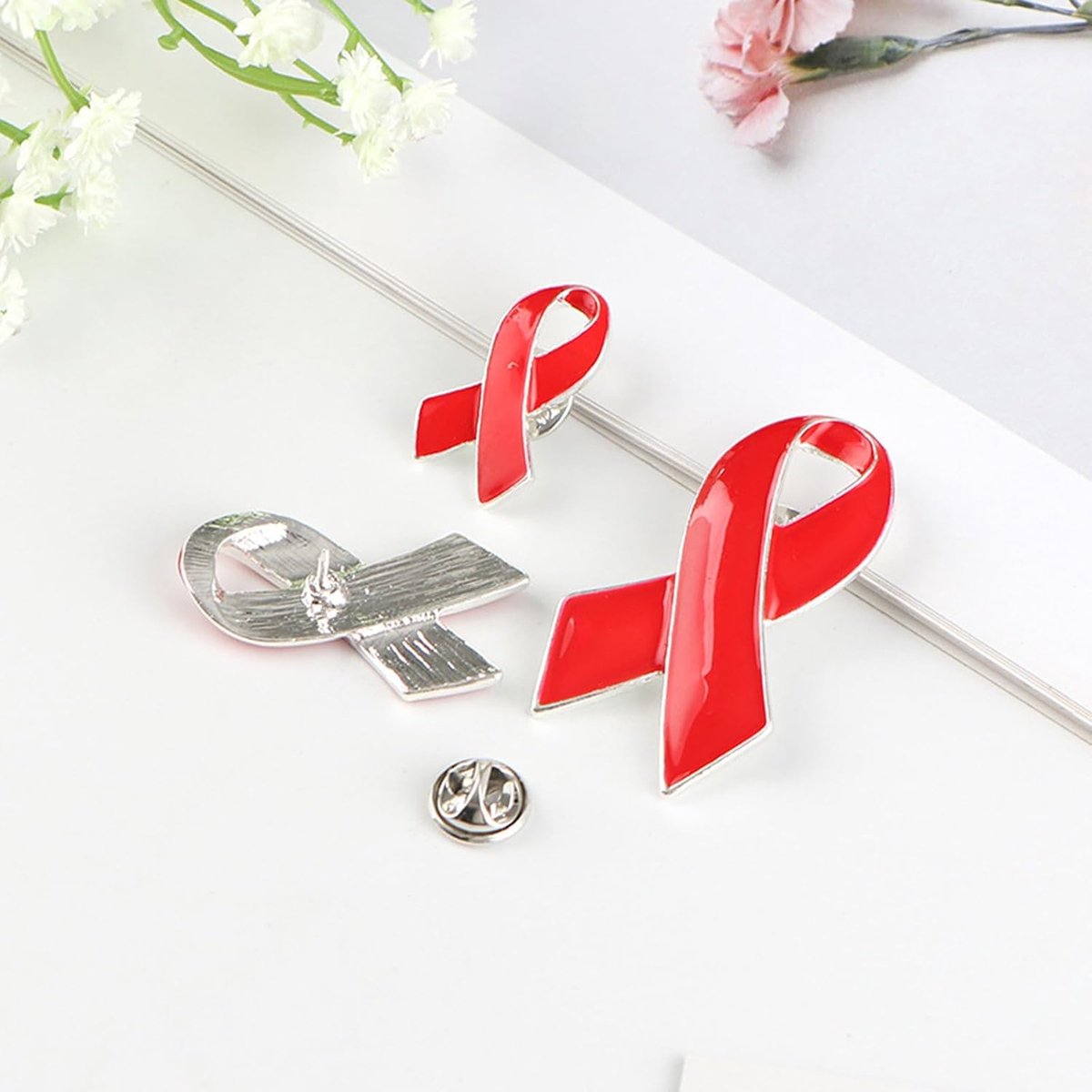 Broche, reversspeld, rode band, reversspeld, tuberculose, HIV, AIDS, verkenning, broche, hoop band, emaille reversspelden, badge voor liefdadigheidsevenementen