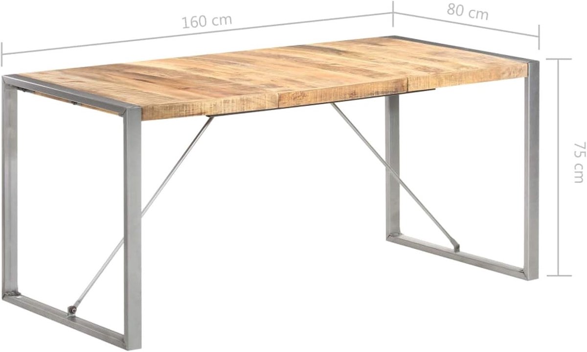 Eettafel, keuken, eetkamer, industrieel, vintage, mangohout, 160 x 80 x 75 cm, tuintafel voor buiten, industriële stijl, mangohout