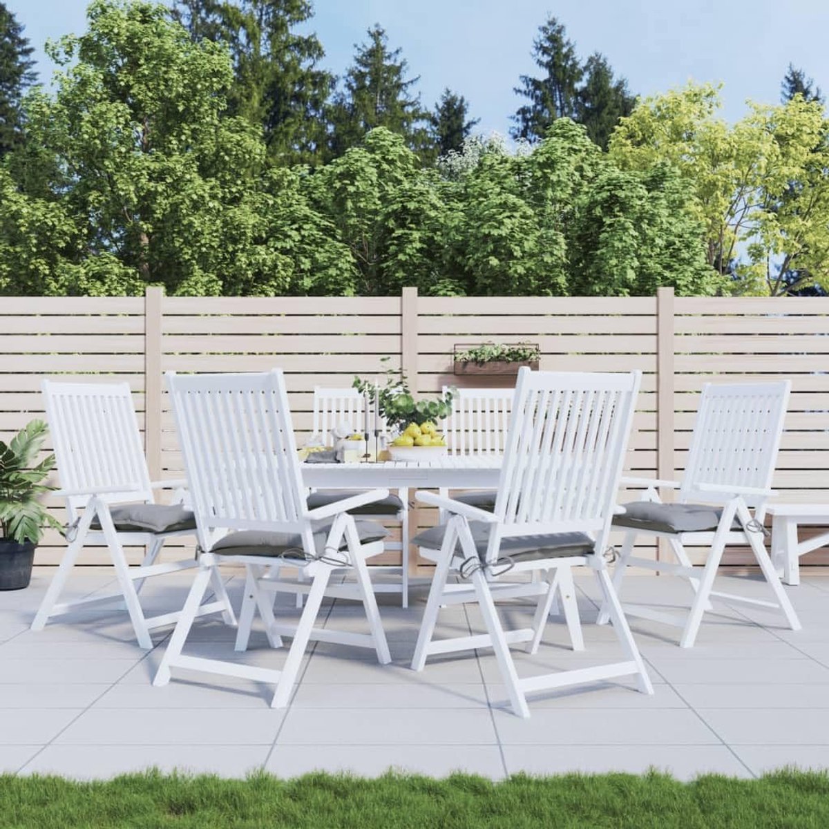 6 stuks grijze stoelkussens, 50 x 50 x 7 cm, Oxford-stof, tuinkussen, tuinmeubelkussen met PP-vulling en banden
