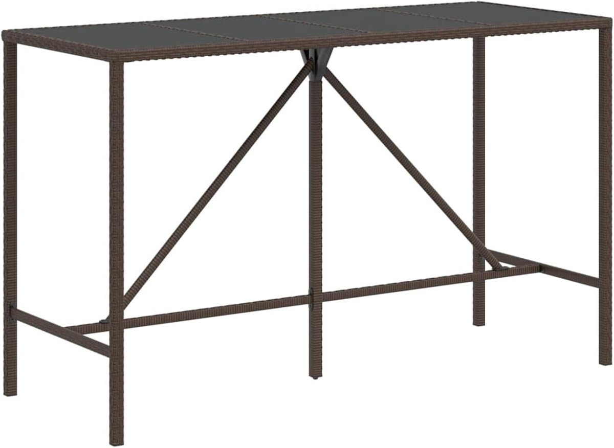 Bartafel van PE-rotan met glasplaat, tuintafel, rechthoekige bartafel, bartafel, bartafel, rotantafel, tuintafel, rotan, bruin, 180 x 70 x 110 cm