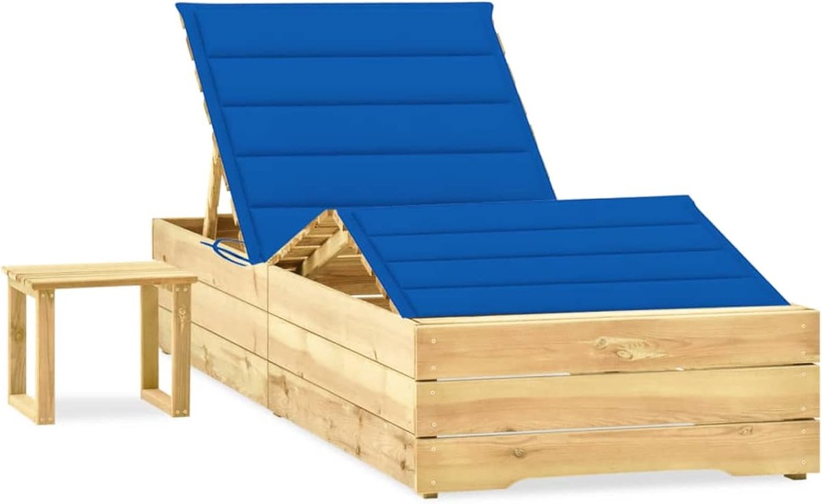 Ligstoel, ligstoel, met tafel, kussen, van grenenhout, 198 x 90 x (30-75 cm), verstelbare ligstoel, tuinligstoel van hout, ligstoel