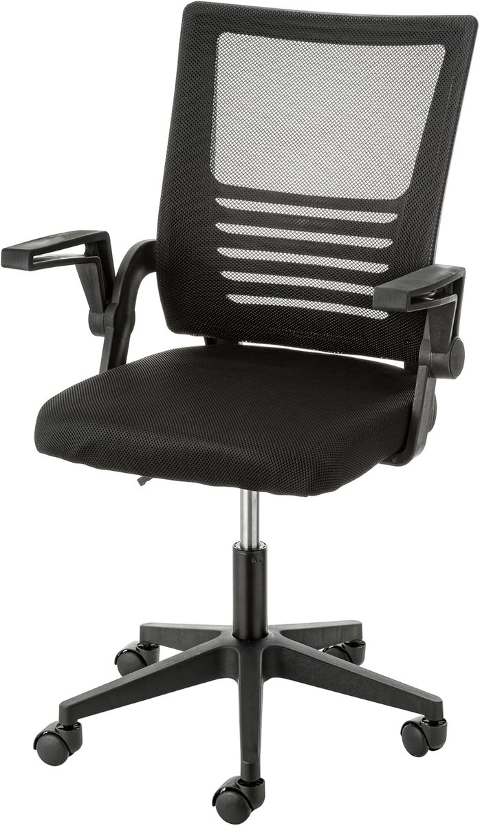 Home Bureaustoel met verstelbare hoogte en beweegbare armleuningen, ergonomische zitting, kantoor- en studiostoel, gewatteerd, draaibaar, zwart, 90 x 40 x 47 cm
