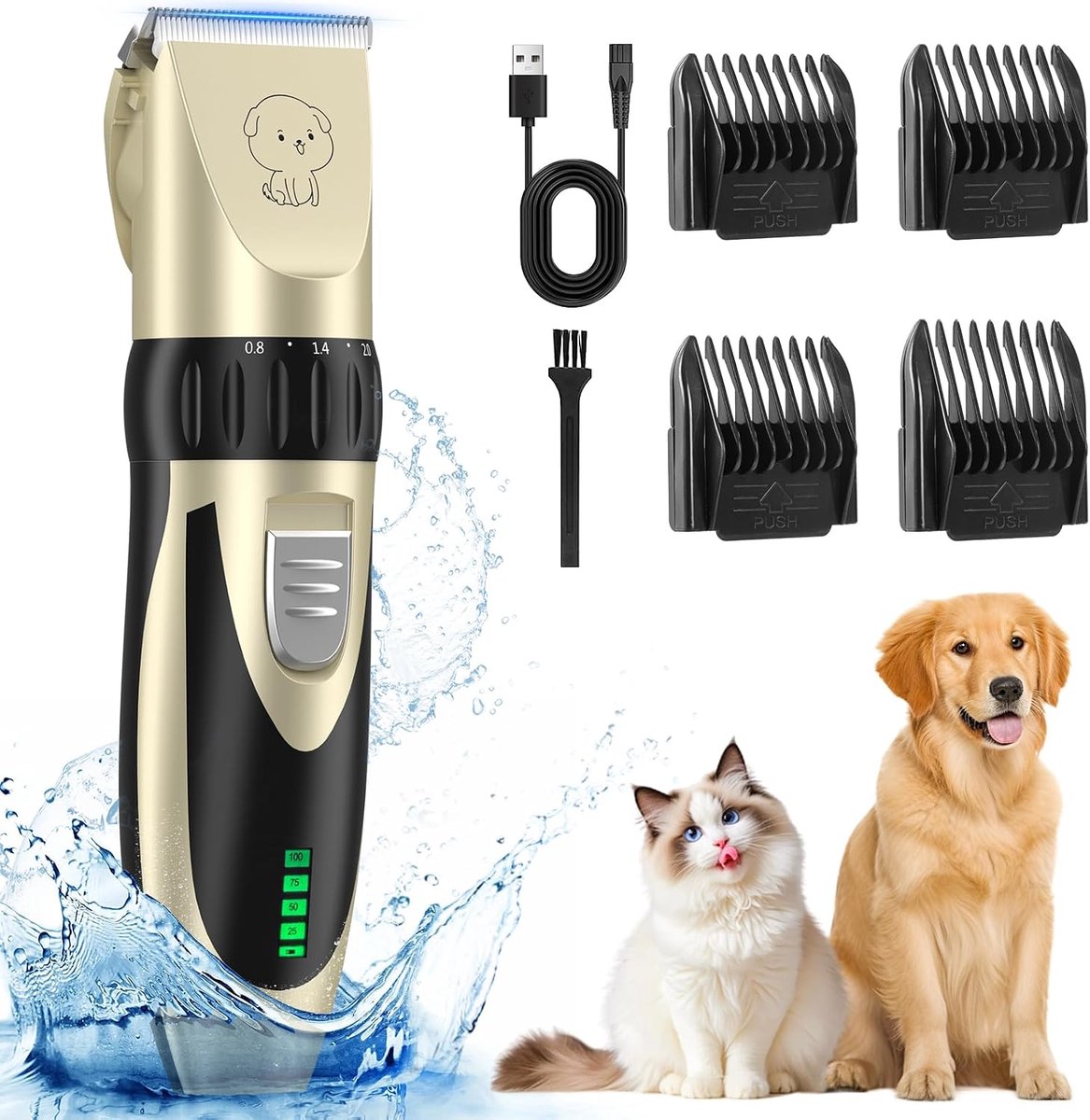 Professionele hondentondeuse, tondeuse, hond en kat, met 4 snijkoppen, 6500 tpm, krachtige motor