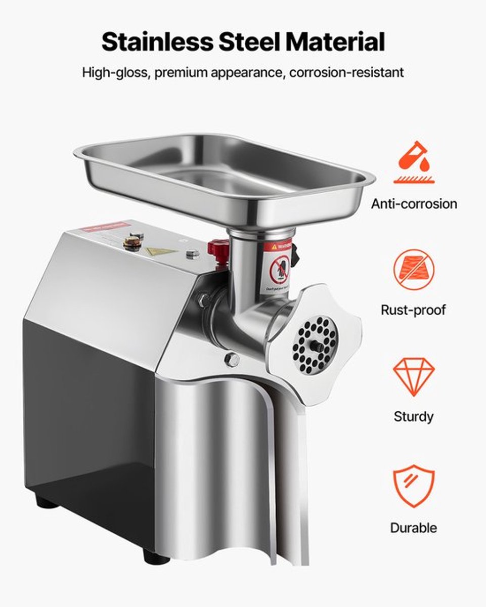Elektrische Vleesmolen 5.5 Lbs Per Min - 850 W Vermogen - RVS Materiaal - Voor Keuken En Horeca