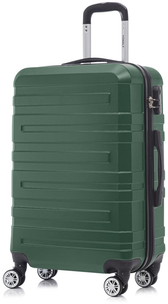 YONSLY Handbagage Koffer - 66cm - 66 L - Cijferslot- 360° Draaibare Wielen - Trolley- 66 x 43 x 26 cm - Donkergroen