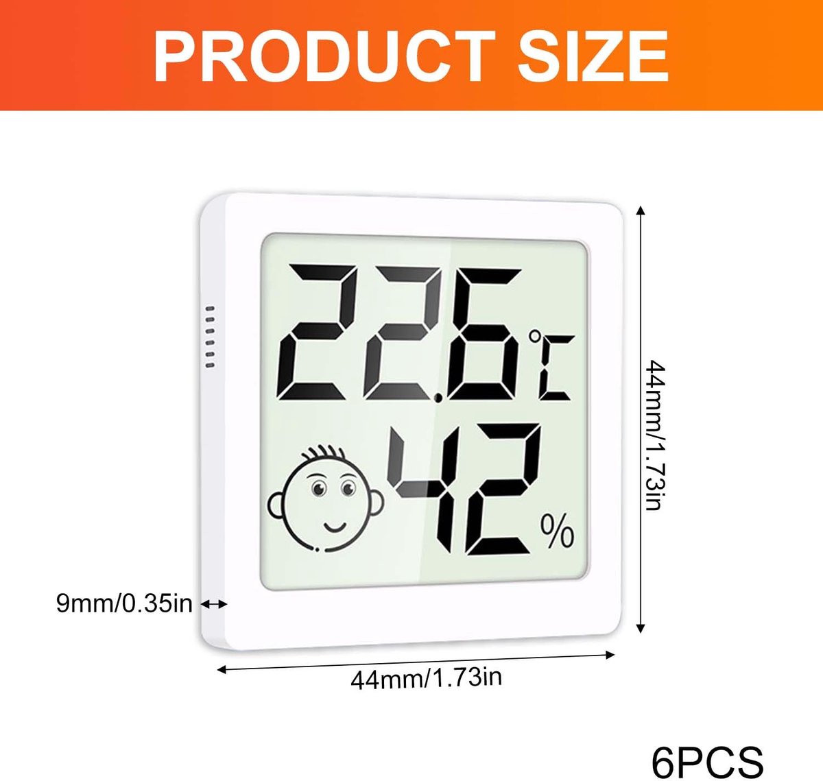 6 stuks mini-thermometer/hygrometer voor binnen, digitale thermometer, hygrometer met smiley-display, temperatuur en luchtvochtigheidsmeter voor babykamer, woonkamer, kantoor, broeikas, werkkamer — cadeau in Cadeau-ideeën - foto 2