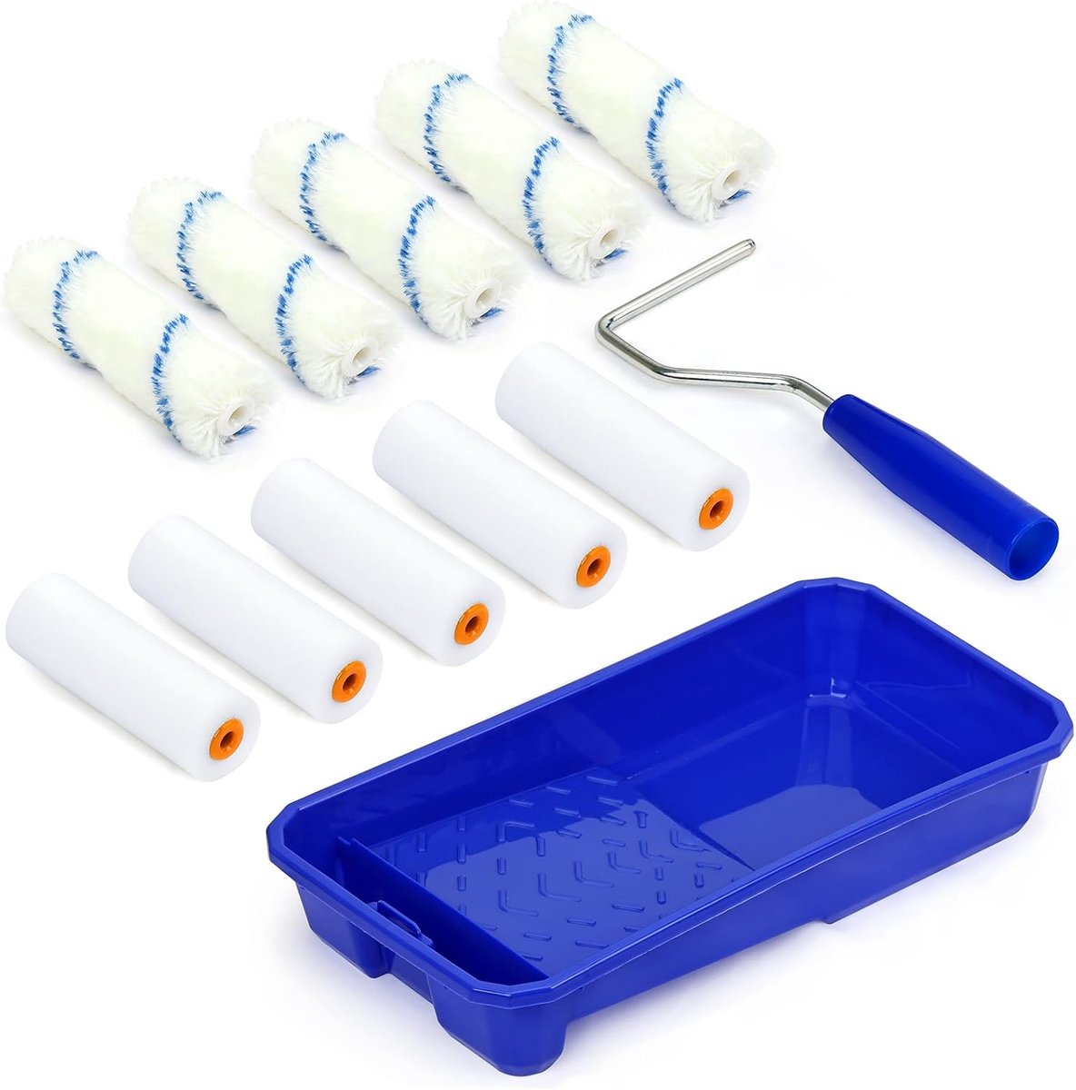 Verfroller, 10 stuks, 10 cm, mini-verfroller met handvat, schuimrollen voor muurschildering, kleine verfroller voor binnenmuren, hout en meubels