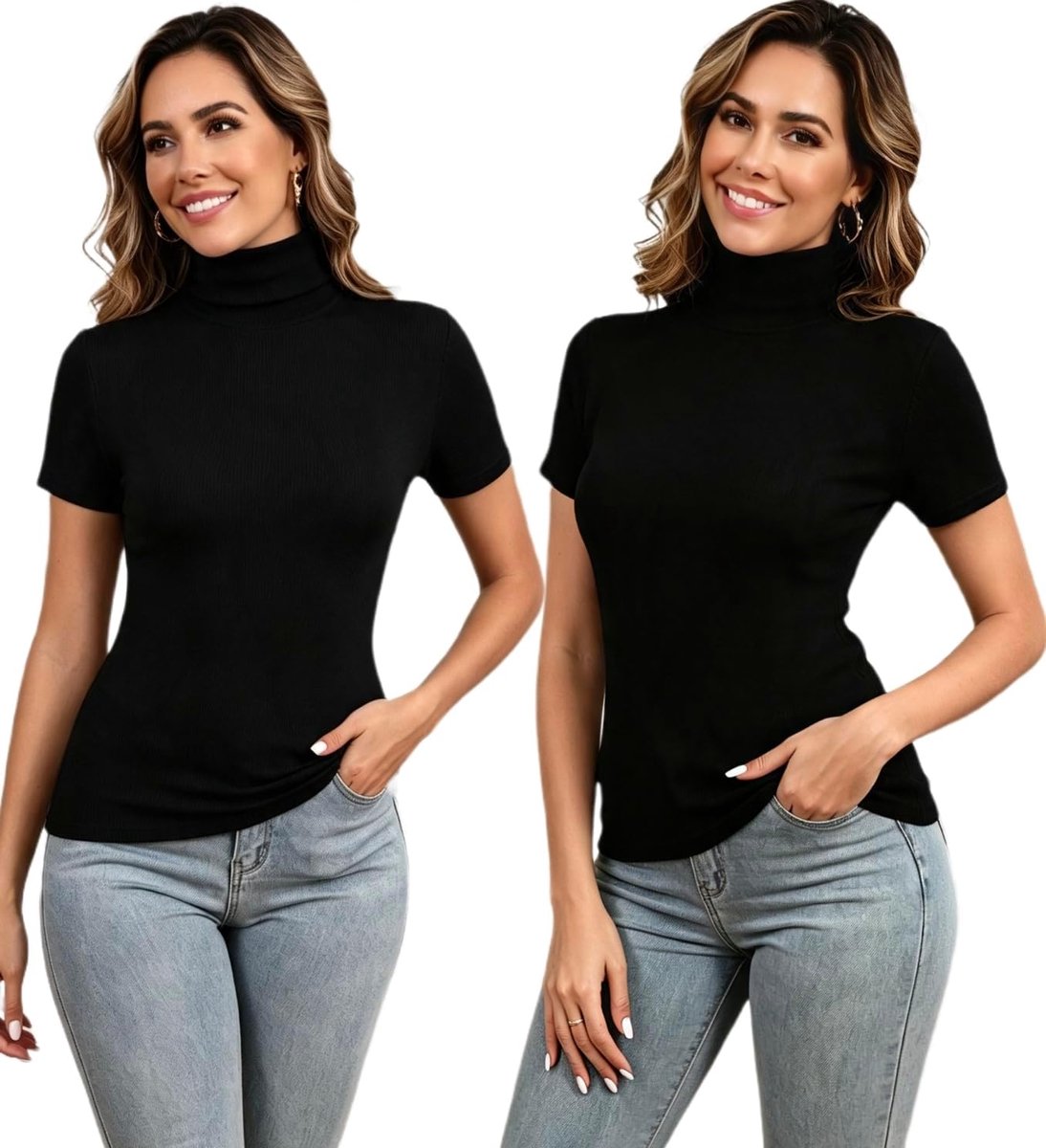 Pullover met korte mouwen van katoen, opstaande kraag, elegante gebreide trui