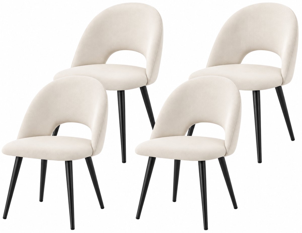 VILIMA - Stoelen - Eetkamerstoelen - Set van 4 stoelen - Japandi stijl - Moderne stoelen - Met rugleuning - Metalen poten - Beige