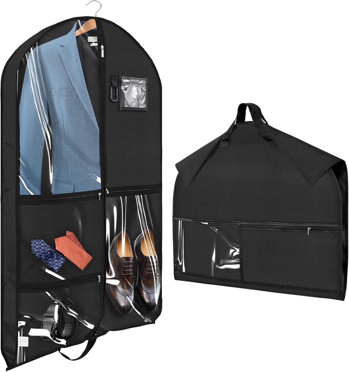 Reis kledinghoes voor mannen, opvouwbare en motproof kostuumhoes met handvatten, 100 x 60 x 8 cm, ideaal voor opslag en transport van kleding, met mesh vakken en duurzame stof