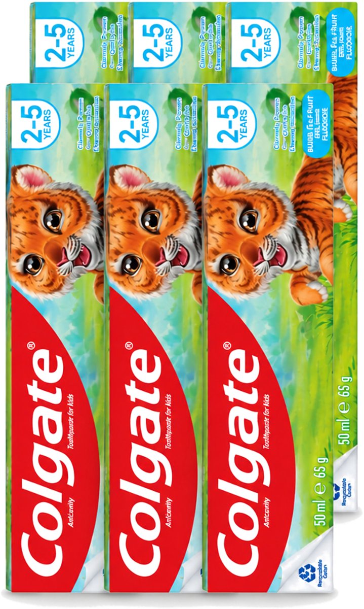 6 x Colgate - Bubble Fruit - Kindertandpasta - Voor 2 tot 5 jaar oud - 50ml - Voordeelverpakking - 6 stuks