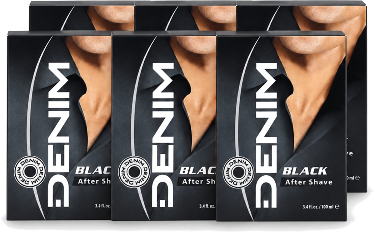 6 x Denim – Aftershave – Black – 100 ml - Voordeelverpakking - 6 stuks