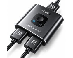 Sounix Bi-Directional HDMI Switch - HDMI Splitter - 4k@60Hz - HDMI Switch 2 Poorts - 2 In 1 Uit / 1 in 2 uit - Aluminium - Zwart