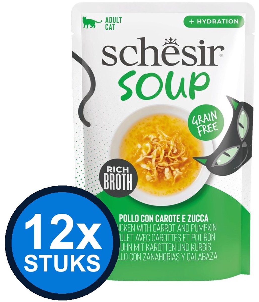12x Schesir - Complementary - Kattenvoer - Soep in zakje - Kip & Pompoen - 40g