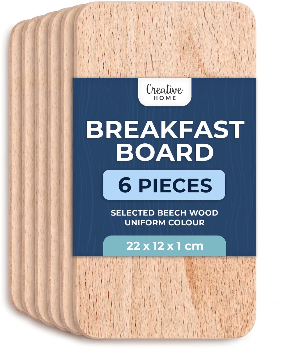 Creative Home set van 6 houten ontbijtplankjes, 22 x 12 cm, Houten plankje Snijplank Plank, Omkeerbare snijplank Plankje Ontbijtplank Houten plank Keuken voor brood, vlees en groenten