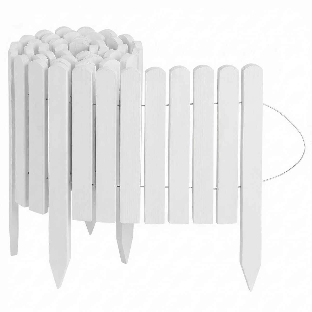 Creative Home Gazonrand Houten borderrand 200 x 40 cm (LxH) wit, Flexibele borderomranding 40 cm Hoge tuinafscheiding om in de grond te steken, Ideaal als borderomranding