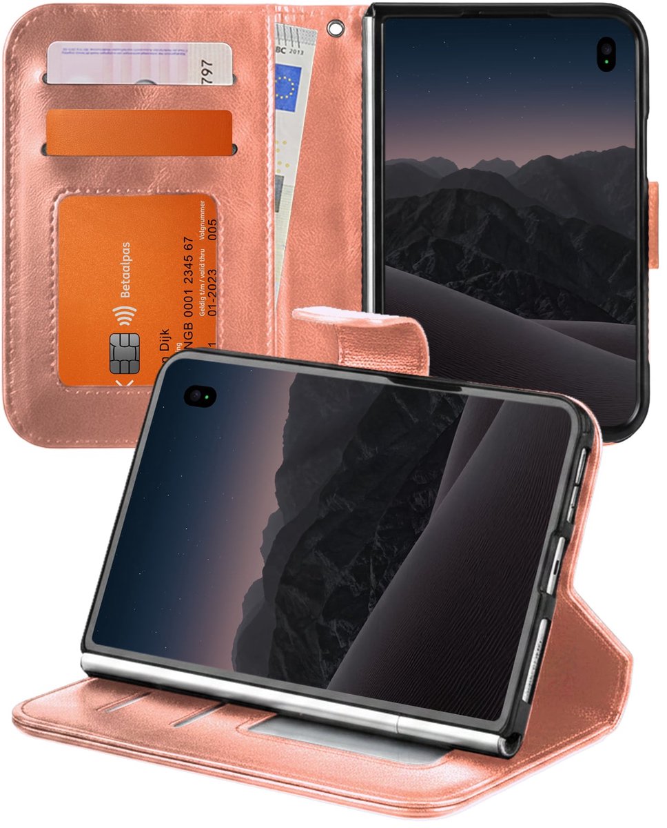 Hoesje - Geschikt voor Apple iPhone Duo - Luxe Bookcase - Walletcase Hoes - Portemonnee - Cover - Telefoonhoes - Rosé goud