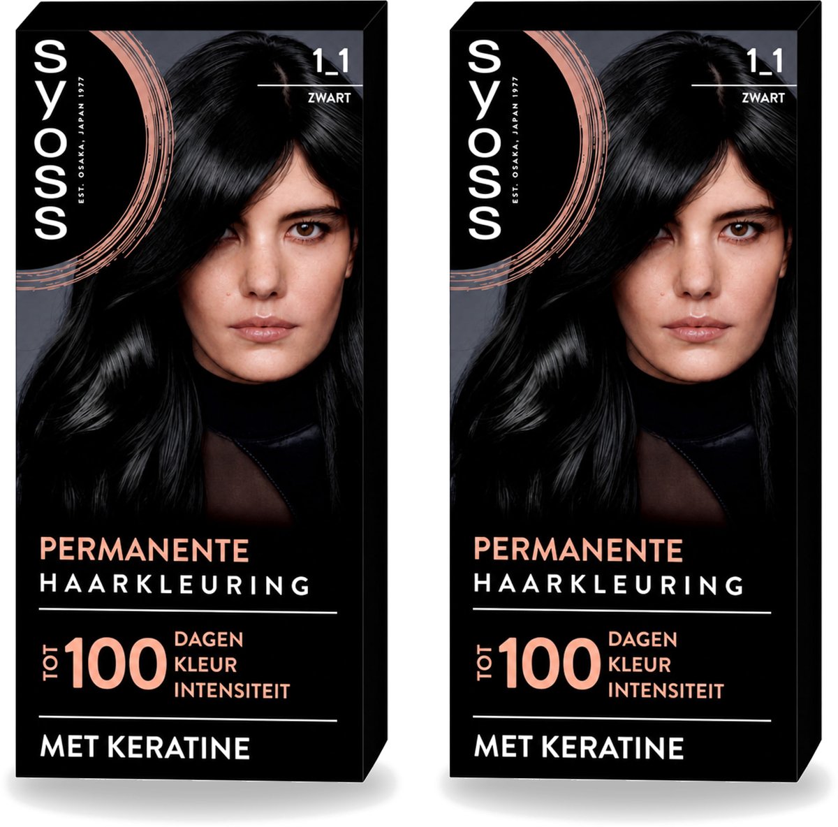 2 x SYOSS - Coloration 1-1 Zwart - Haarverf - Grijsdekking - Vermindert Haarbreuk - Voordeelverpakking - 2 stuks