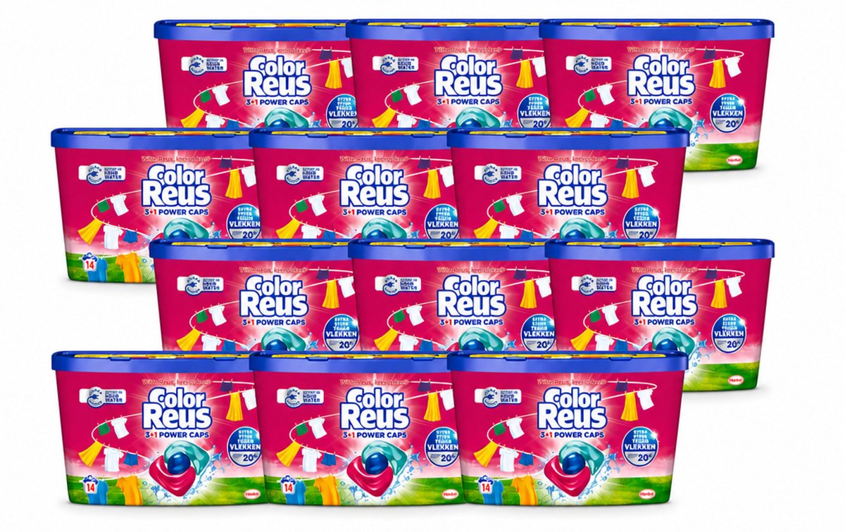 12 x Color Reus - 3+1 Power Caps - Gekleurde Was - 14 Wasbeurten - Voordeelverpakking - 12 stuks
