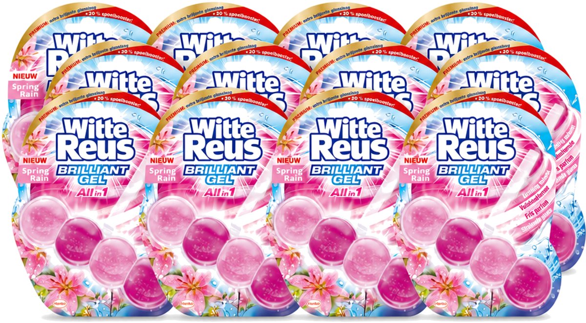 12 x Witte Reus - Toiletblok Brilliant Gel - Spring Rain - 1 Toiletblok - Voordeelverpakking - 12 stuks