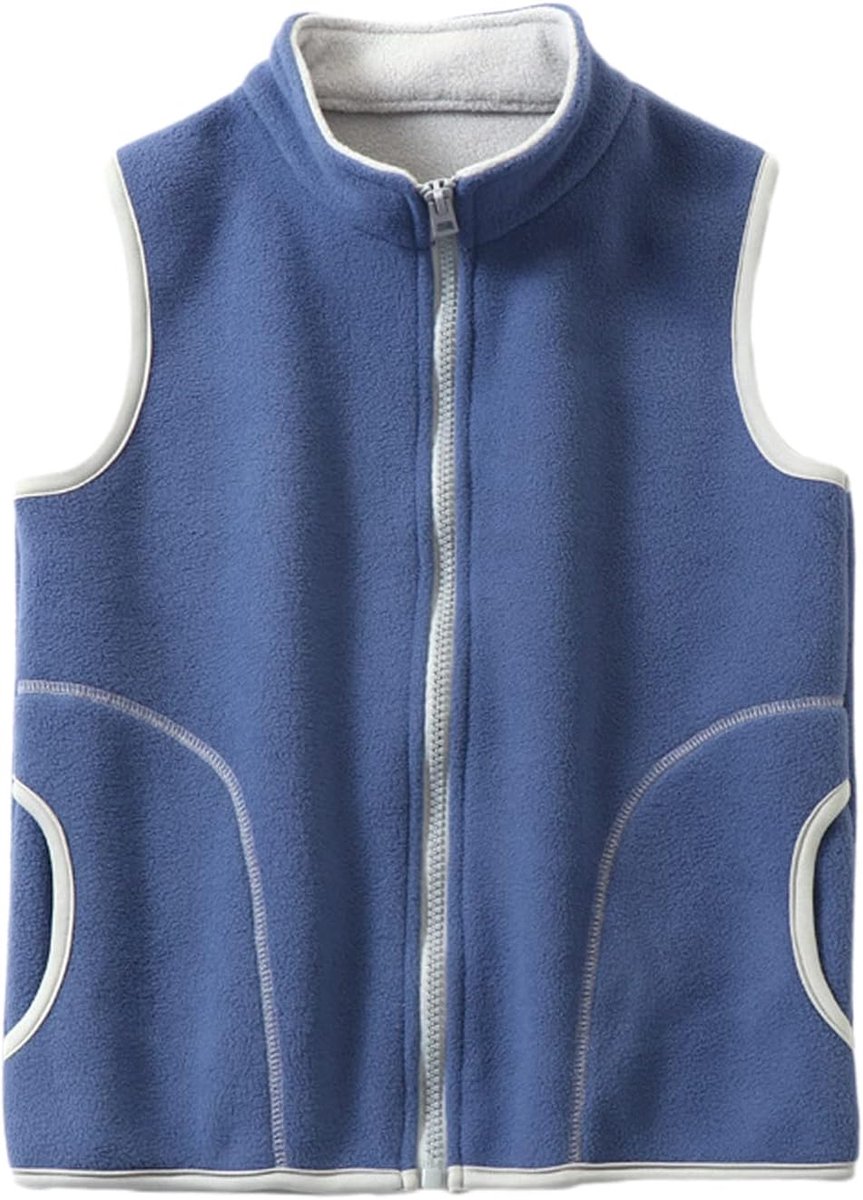 Fleecevest voor kinderen, jongens, meisjes, opstaande kraag, ritssluiting, dubbellaags polar fleece, mouwloos kinderjack, effen
