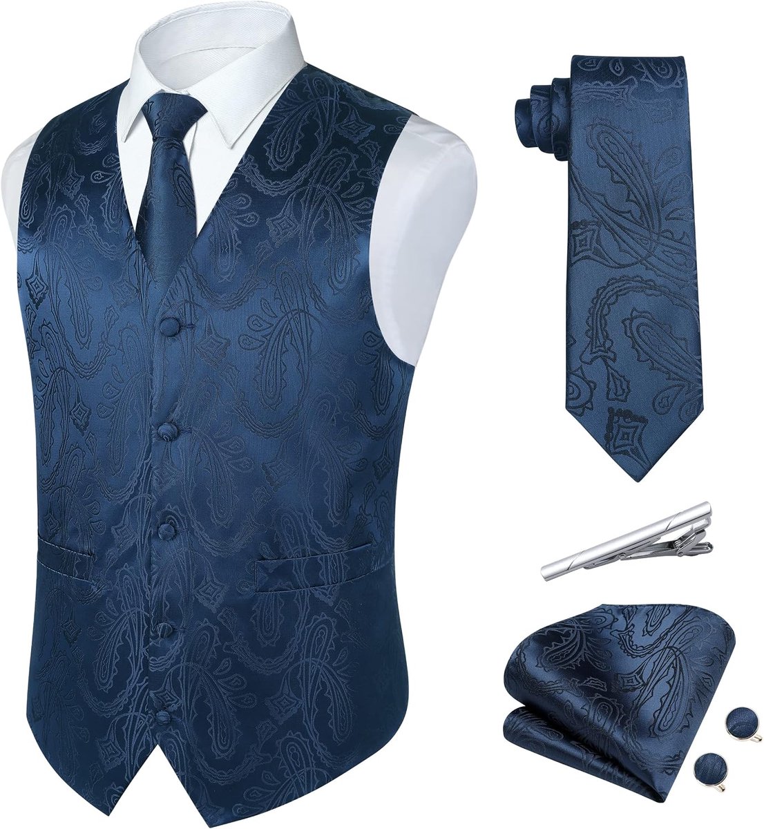 vest paisley bloemen jacquard zijden stropdas pochet zakdoek set met manchetknopen en dasspelden set voor bruiloftsfeest pak vest set