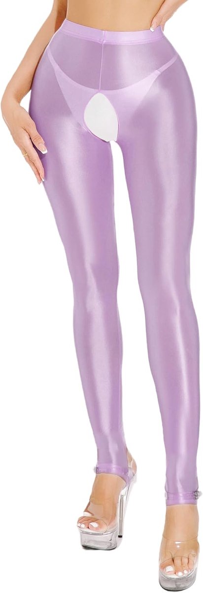 Damespanty olieachtige glans tights broek skinny sexy leggings hoge taille yogabroek tights EU S-L (Azië M-XL)