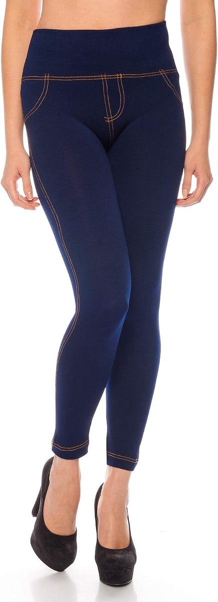 Thermo-legging voor dames, jeans-look, gevoerd met fleece aan de binnenkant, basic ondoorzichtig