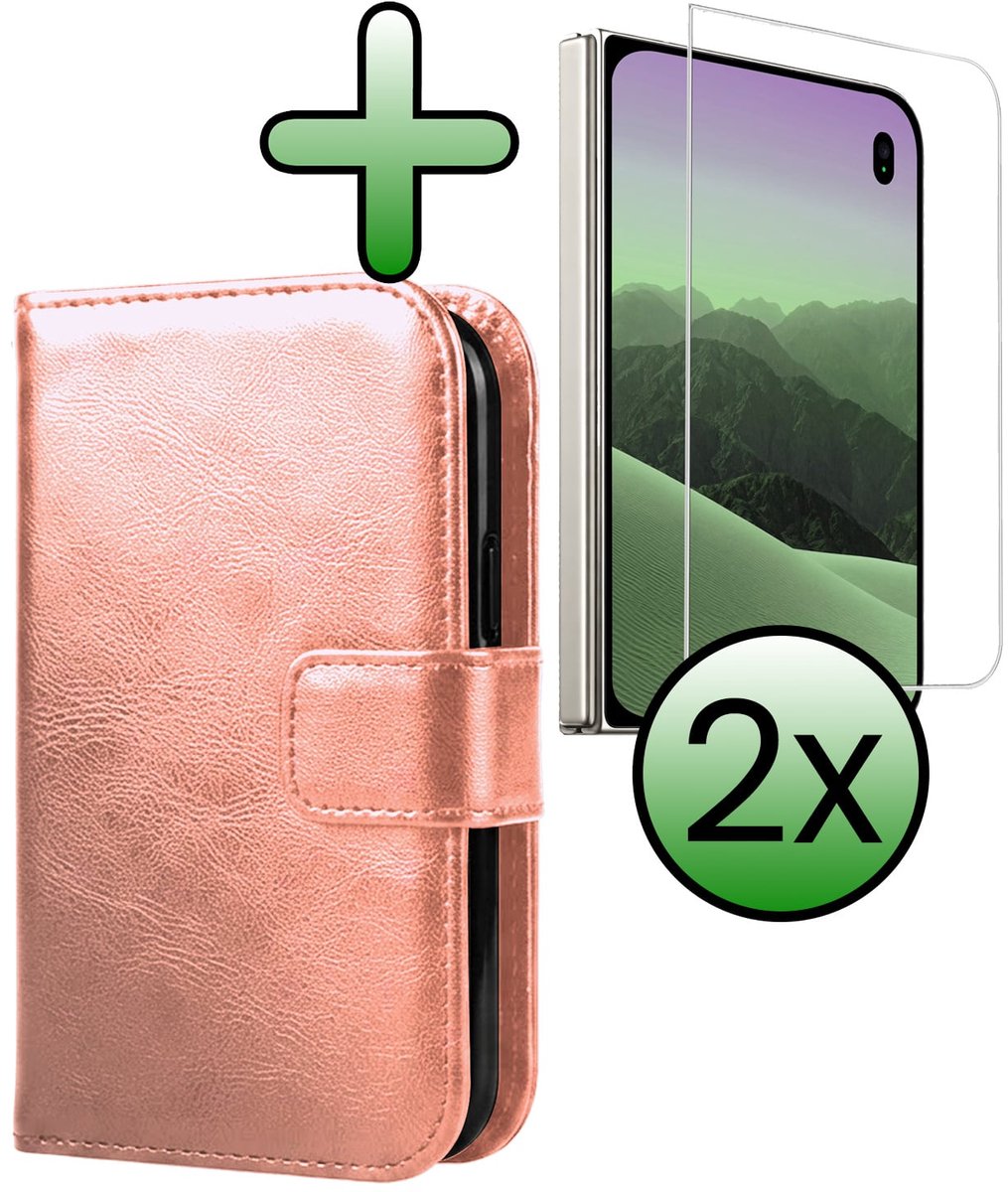 Hoesje Met 2x Screenprotector - Geschikt voor Apple iPhone Duo - Luxe Pasjeshouder - Bookcase Portemonee - Flip Case - Kunstleer Book Case - Flipcase Hoes - Book Cover - Walletcase - Portemonneehoes - Rosé goud