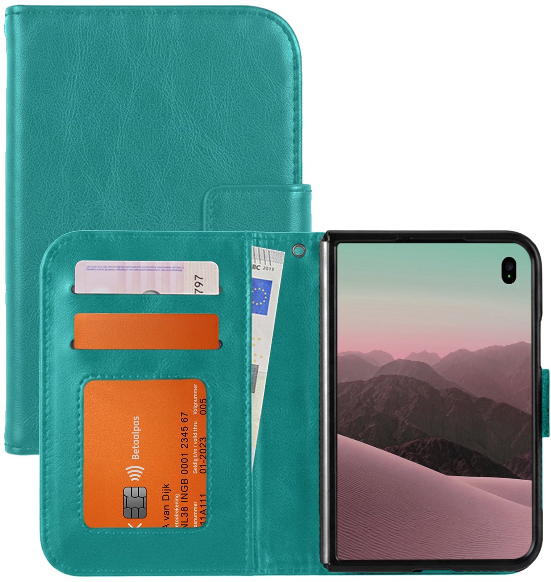 Hoesje - Met Pasjeshouder - Geschikt voor Apple iPhone Duo - Luxe Bookcase Portemonee - Flip Case - Kunstleer Book Case - Flipcase - Book Cover - Walletcase - Portemonneehoes - Turquoise