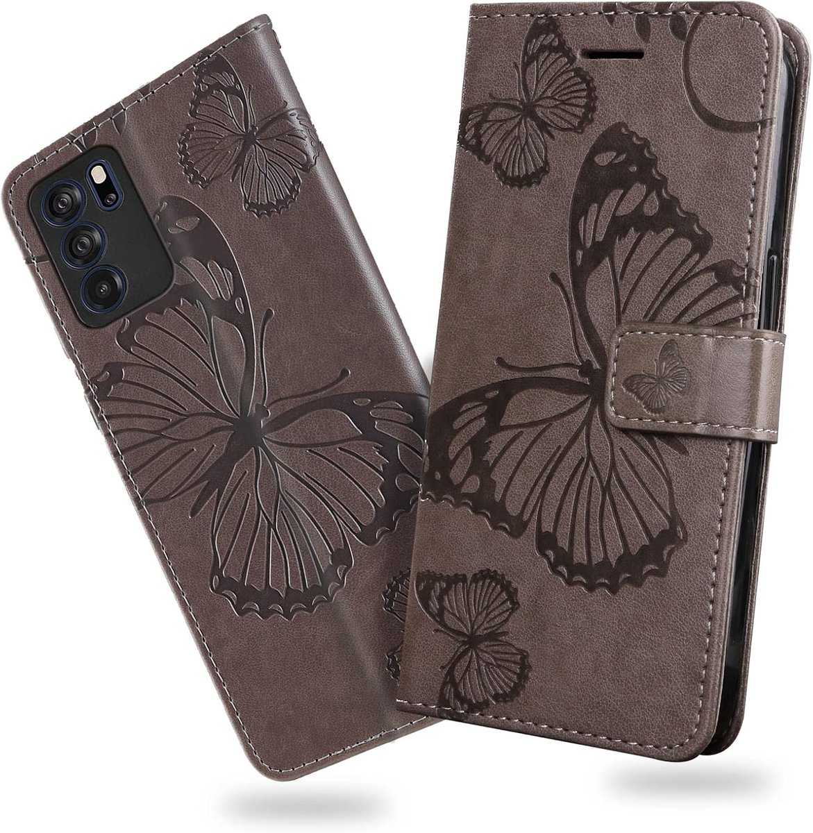 Hoesje voor OPPO Reno 6 5G, Kaartenvakken en Horizontale Standfunctie Magneet Hoesje voor OPPO Reno 6 5G, Grijs