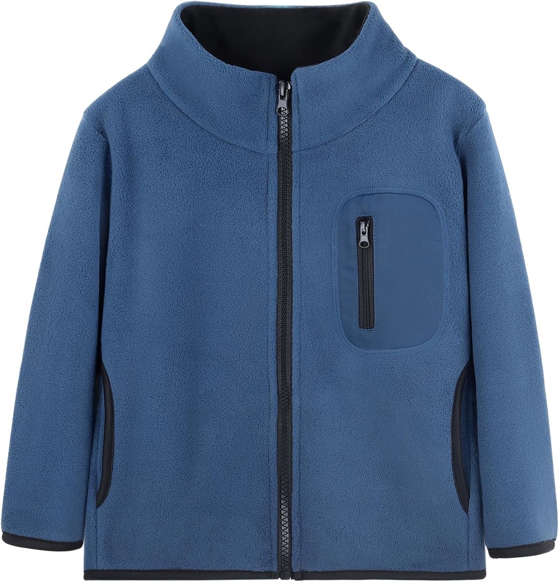 Fleecejack voor kinderen, opstaande kraag, winddicht, ritssluiting, licht, eenvoudig, vader-kind, bovenkleding, blauw, 120, D4209 Blauw, 110-116